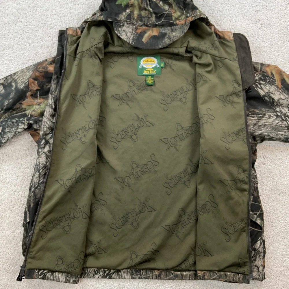 Cabelas Dry-Plus ScentLok Mossy Oak Camo Hunting Jacket Mens XL Regular Hooded